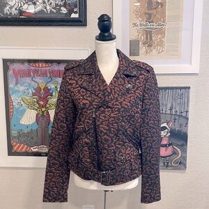 Anne Klein Copper and Black leopard Moto Jacket
